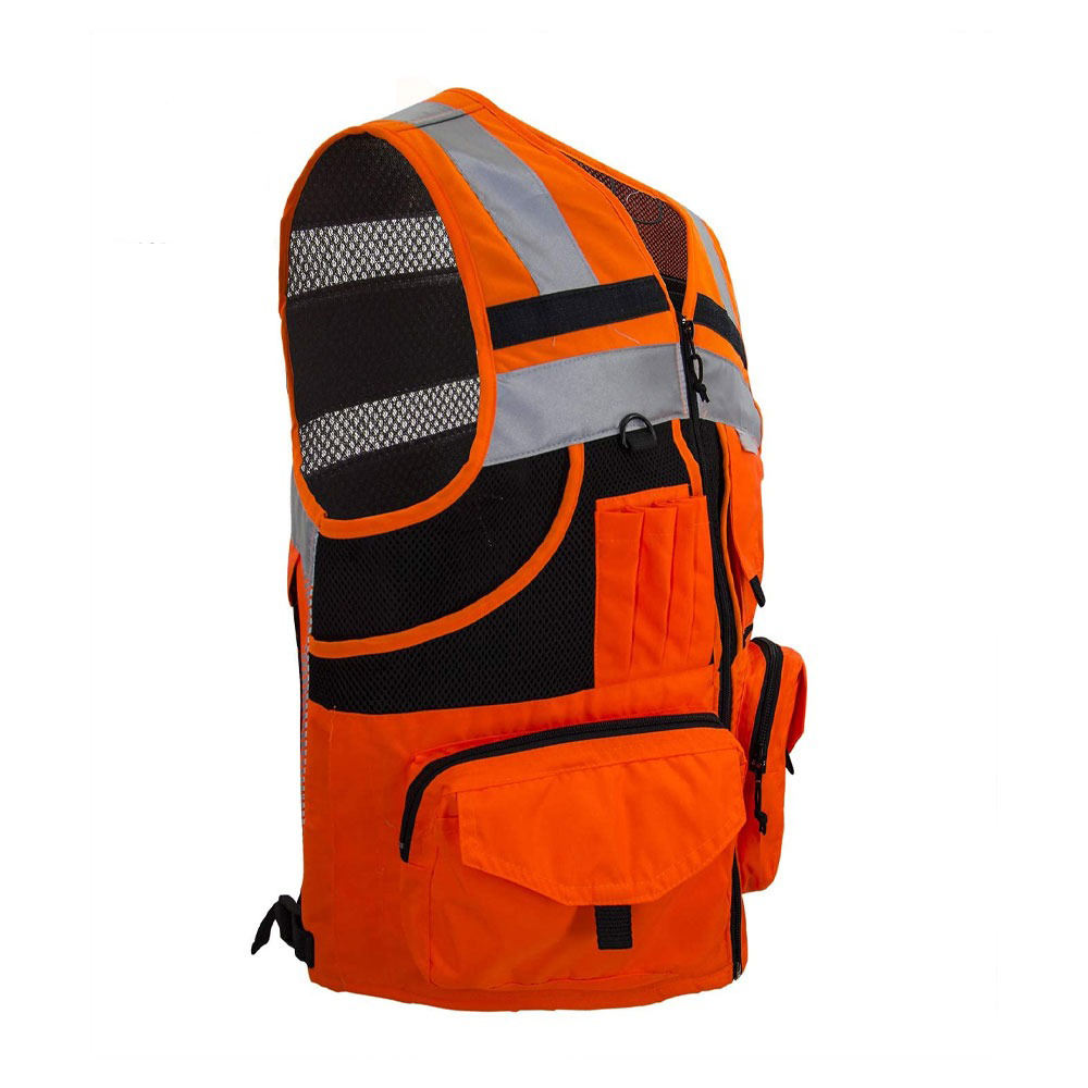 Hestic Sports Wear Customized Black Reflective Safety Vest Company Logo With Pockets Custom Color Fluorescent Visibility Work Class 2 Safety Vest